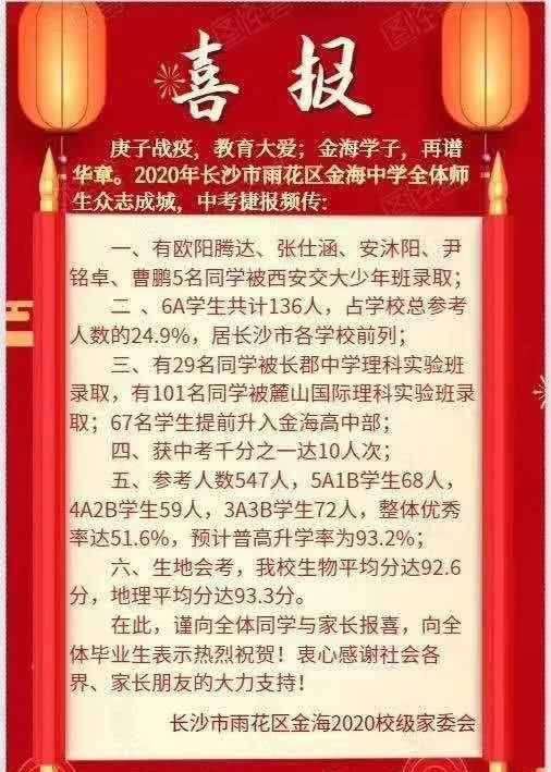 黑马！6A率超40%，长沙这所中学公布中考成绩